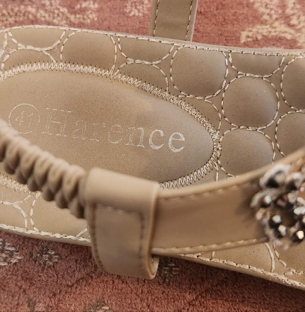 Beige Rhinestone Embellished Sandals - Picture 2 of 4